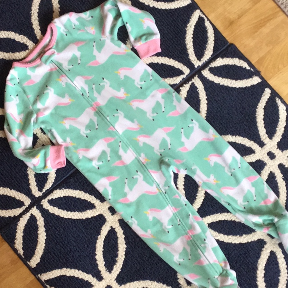 Carter's Mint Green Unicorn Print Footed Pajamas with Pink Trim